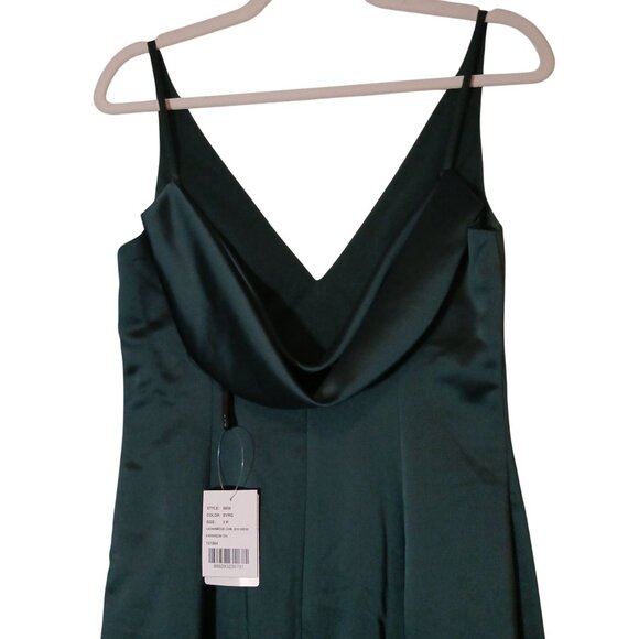 NEW‎ After Six Draped Cowl-Back Princess Line Dress Front Slit Evergreen Size 2 - Picture 7 of 14